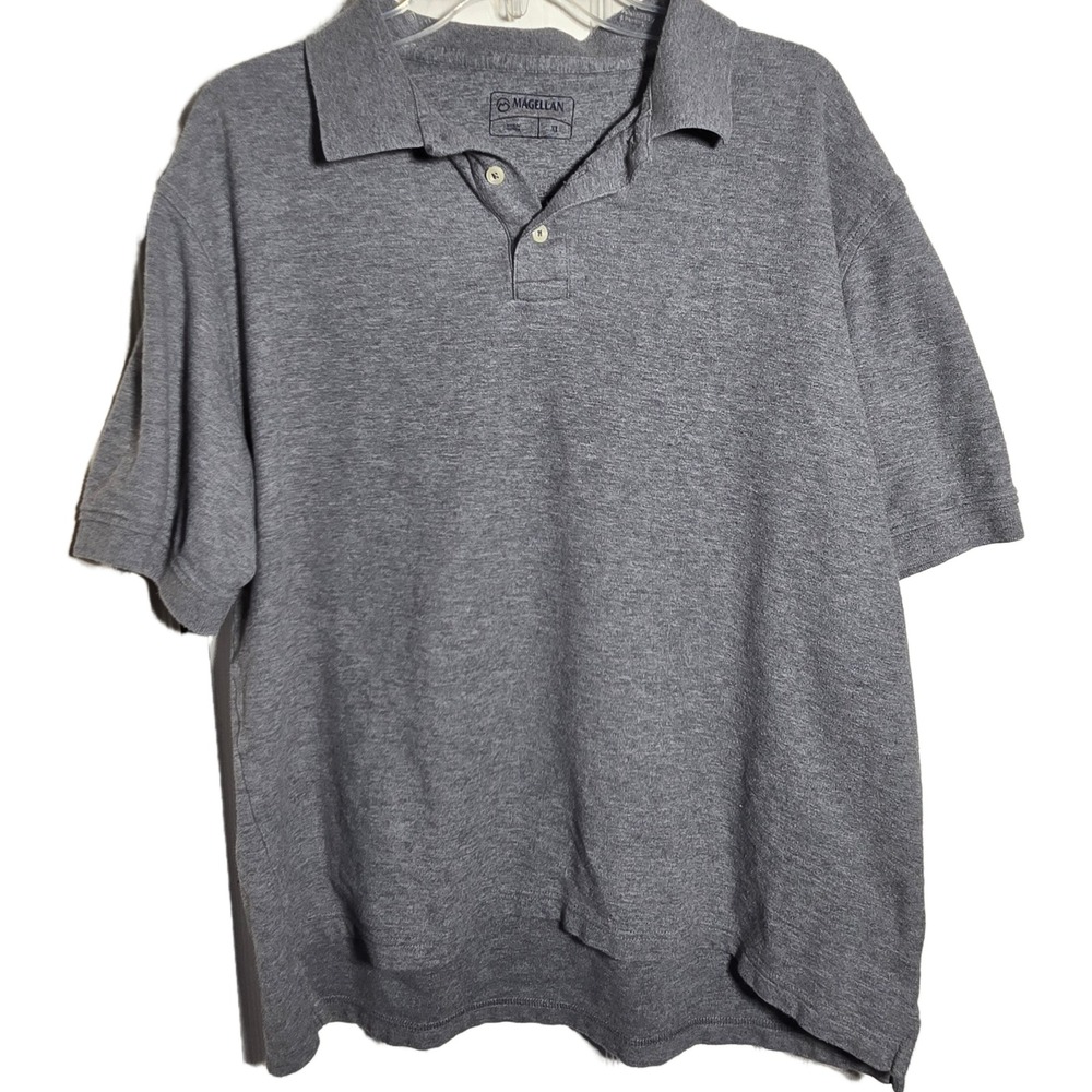 Magellan Outdoors Mens XL Polo Shirt Grey Short Sleeve 100% Cotton Casual Tee